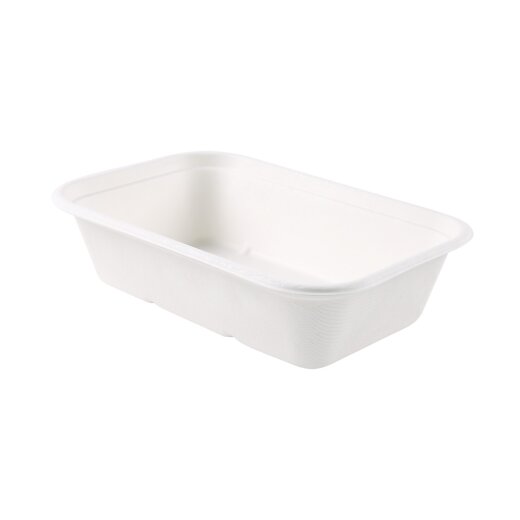 Schale Puro rechteckig aus Zuckerrohr Weiss 4x125 Stück 1000 ml Ohne Deckel