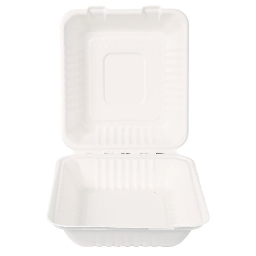 Bio Lunchbox "Hamburger" rechteckig aus Zuckerrohr 23x23 cm 250 Stück