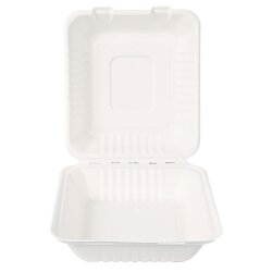 Bio Lunchbox "Hamburger" rechteckig aus Zuckerrohr 23x23 cm 250 Stück