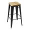 Barhocker Bolero 4 Stück aus verzinktem Stahl Schwarz mit Holzsitz
