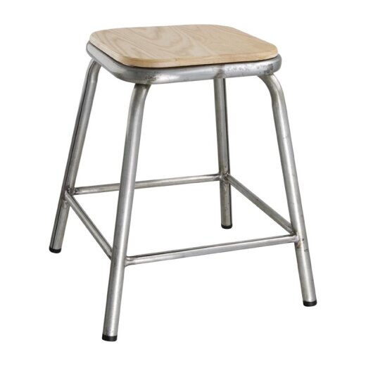 Hocker aus Stahl mit Holzsitz niedrig 4 Stück Bolero Cantina