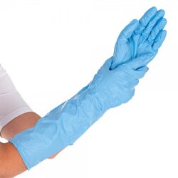Nitrilhandschuhe puderfrei 10x50 Stück Extra Safe Superlong Blau Größe XL 50 cm