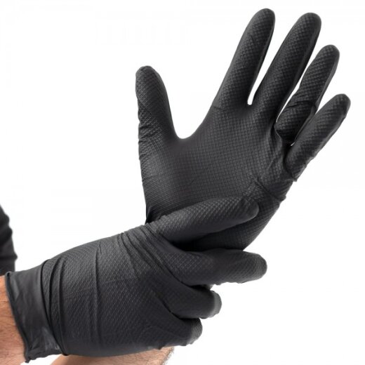 Nitrilhandschuhe puderfrei 10x50 Stück Power Grip Größe L Schwarz