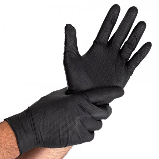 Nitrilhandschuhe puderfrei 10x50 Stück Diamond Grip Schwarz Größe XL