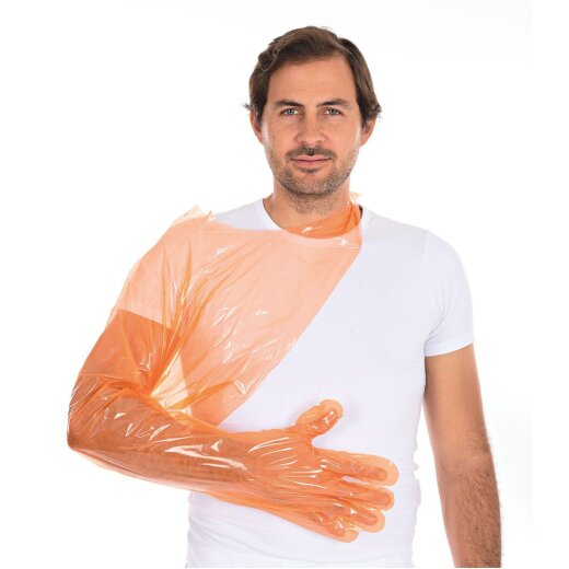 LDPE-Handschuhe Orange Einheitsgröße 120 cm lang 40x50 Stück Softline Extra Long