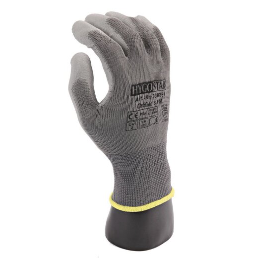 Feinstrickhandschuhe mit 1/4 PU-Beschichtung 10x12 Paar Größe M Grau Black Ace