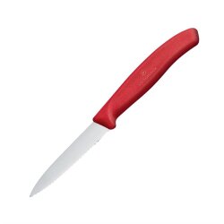 Schälmesser spitz Wellenschliff 8 cm Rot