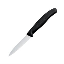 Schälmesser spitz Wellenschliff 8 cm Schwarz