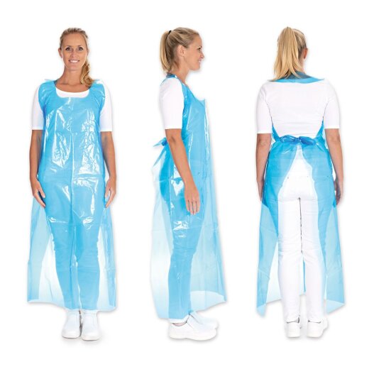Schürze einweg geblockt ca. 60 my aus LDPE Blau 25 Stück 170x75 cm