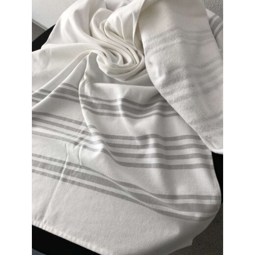 Hamamtuch/Saunatuch 100% Baumwolle 70 x 180 cm Weiss-Grau  5 Stück