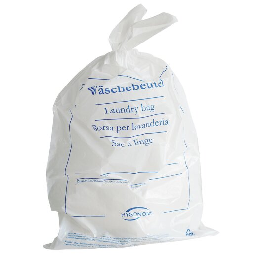 Wäschebeutel Classic einweg 54x38 cm Weiss mit blauem Aufdruck