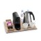 Willkommenstablett SWITCH Haupttablett ohne Beilagenbehälter aus Kunstleder Schwarz & Beige (wendefarbig) mit Wasserkocher STAR 0,5 L Edelstahl, 2 schwarzen Porzellantassen und Kaffeemaschine START