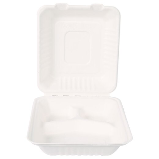 Bio Take-Away-Box "Triple" aus Zuckerrohr 23x23 cm 25 Stück