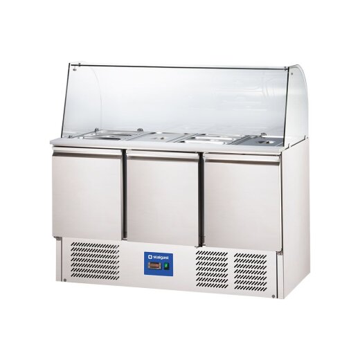Saladette 3‑türig mit Glasaufsatz & GN 1/1 (für 16× GN 1/4)