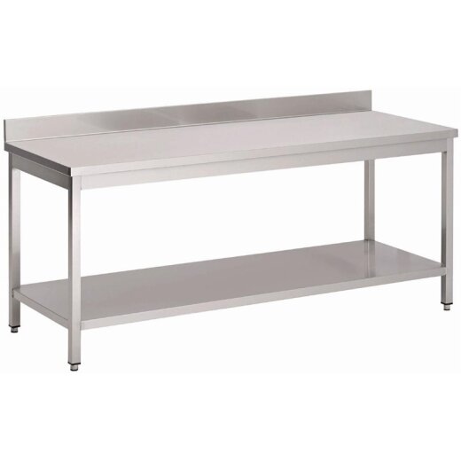 Arbeitstisch aus Edelstahl mit Aufkantung und Regalboden 120 cm Gastro M