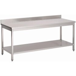 Arbeitstisch aus Edelstahl mit Aufkantung und Regalboden 150 cm Gastro M