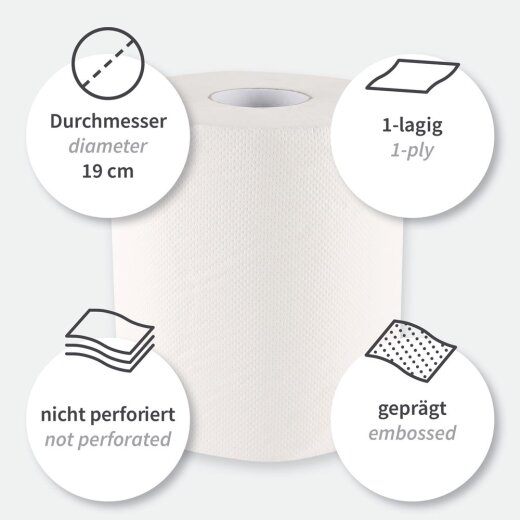Papierhandtuchrolle 1-lagig Innenabwicklung Zellulose Weiss 6 Rollen