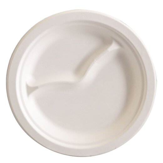 BIO Teller "Double" rund aus Zuckerrohr Weiss Höhe 2 cm Ø 22,4 cm 20x50 Stück