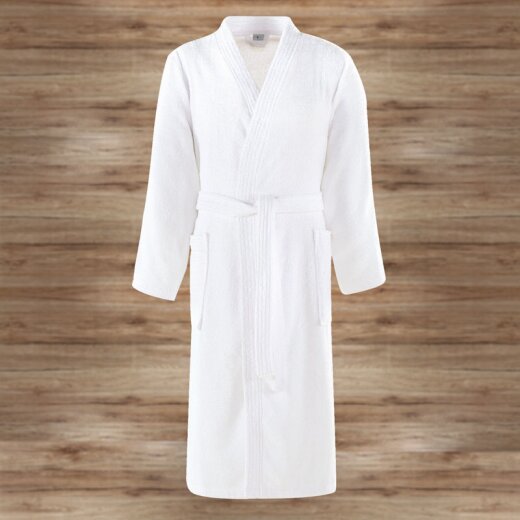 Bademantel mit Gürtel und Seitentaschen Gr. 2XL Weiss Kimonoform unisex 1 Stück