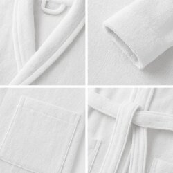Velours Bademantel mit Gürtel Weiss Schalkragen 100%...
