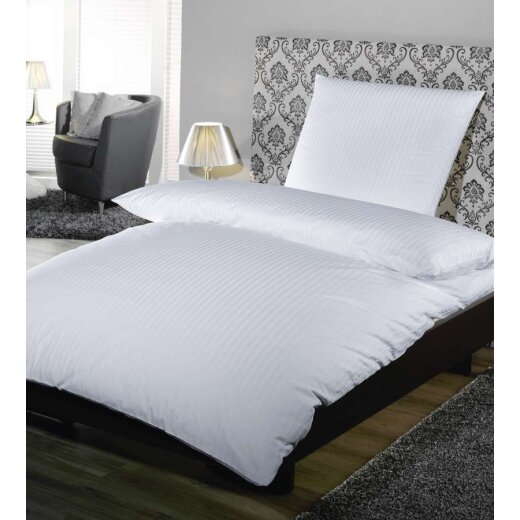 Bettbezug Weiss 100% Baumwolle 10 mm Satin Feinstreifen 160x230 cm + 30 cm 1 Stück