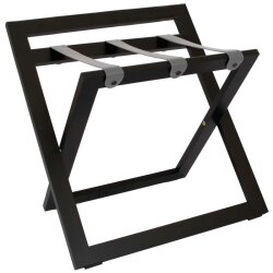 Kofferständer WOOD aus Holz mit Rückwand Wenge Schwarz/Riemen Leder Grau