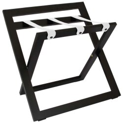 Kofferständer WOOD aus Holz mit Rückwand Wenge Schwarz/Riemen Leder Weiß
