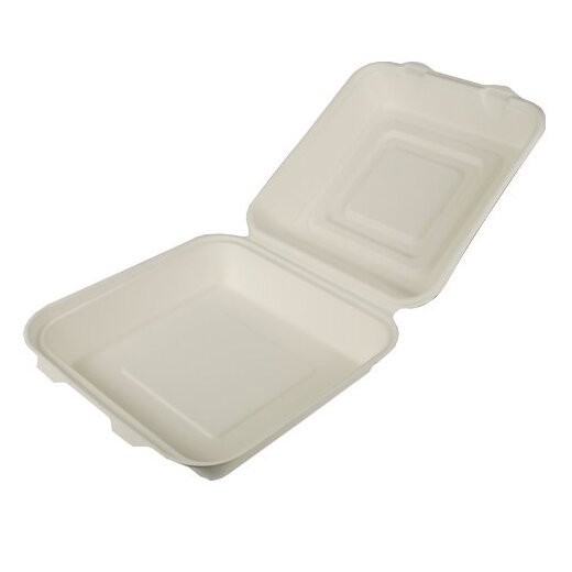 Menüboxen, Zuckerrohr "pure" ungeteilt 8 cm x 25,5 cm x 25,5 cm Weiss 5x25 Stück