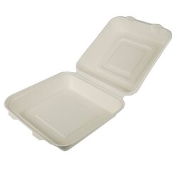 Menüboxen, Zuckerrohr "pure" ungeteilt 8 cm x 25,5 cm x 25,5 cm Weiss 5x25 Stück