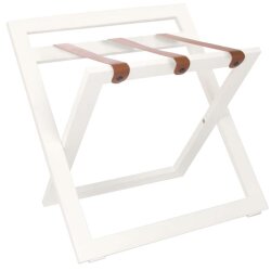 Kofferständer WOOD aus Holz mit Rückwand Buche Weiß/Riemen Leder Braun