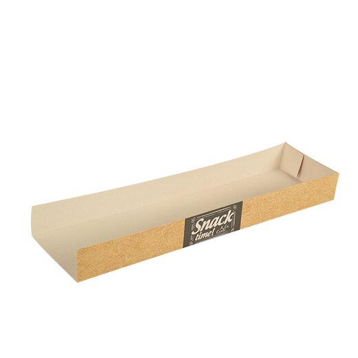 Snacktrays, Pappe "pure" 3 cm x 7,5 cm x 28,5 cm "Good Food" 15x50 Stück