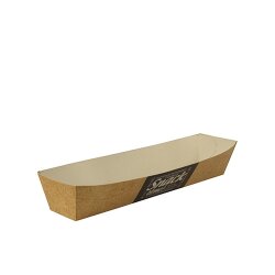 Snacktrays, Pappe "pure" 3,5 cm x 3,3 cm x 18,5 cm "Good Food" 14x50 Stück
